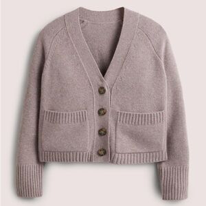 BODEN 100% cashmere Rib v neck crop button cardigan gray speck confetti 20/22